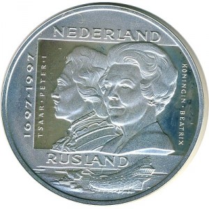 Реверс монеты Нидерланды, 10 ЭКЮ, 1997, 300 лет отношениям между Нидерландами и Россией