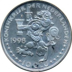Аверс монеты Нидерланды, 10 ЭКЮ, 1998, Виллем Дрес