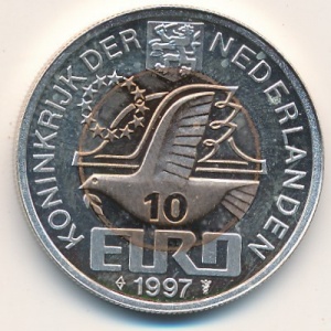 Аверс монеты Нидерланды, 10 евро, 1997, Йохан ван Олденбарневелт