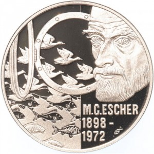 Реверс монеты Нидерланды, 20 евро, 1998, 100 лет со дня рождения Маурица Корнелиса Эшера