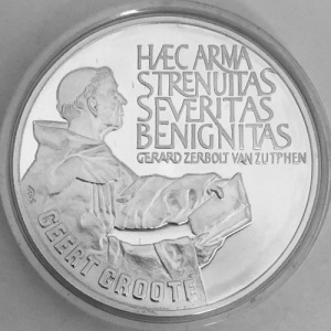 Реверс монеты Нидерланды, 25 ЭКЮ, 1990, 650 лет со дня рождения Герта Гроте