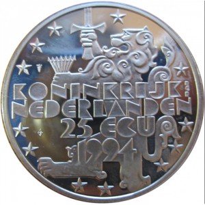 Аверс монеты Нидерланды, 25 ЭКЮ, 1994, Франклин Рузвельт