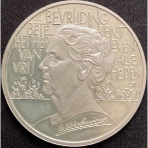 Аверс монеты Нидерланды, 25 ЭКЮ, 1995, 50 лет освобождению. Королева Вильгельмина