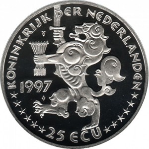 Аверс монеты Нидерланды, 25 ЭКЮ, 1997, 300 лет отношениям между Нидерландами и Россией