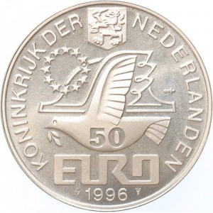 Аверс монеты Нидерланды, 50 евро, 1996, 400 лет со дня рождения Константейна Хёйгенса