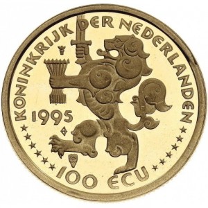 Аверс монеты Нидерланды, 100 ЭКЮ, 1995, 350 лет со дня смерти Гуго Гроция