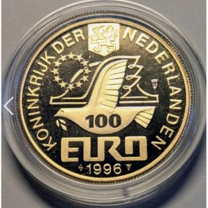 Аверс монеты Нидерланды, 100 ЭКЮ, 1996, Ян Вермеер