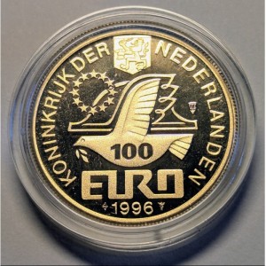 Аверс монеты Нидерланды, 100 евро, 1996, 400 лет со дня рождения Константейна Хёйгенса