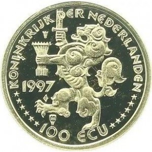 Аверс монеты Нидерланды, 100 ЭКЮ, 1997, 300 лет отношениям между Нидерландами и Россией