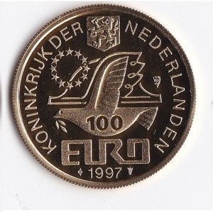 Аверс монеты Нидерланды, 100 евро, 1997, 350 лет со дня смерти П.К. Хофта