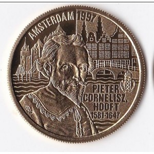 Реверс монеты Нидерланды, 100 евро, 1997, 350 лет со дня смерти П.К. Хофта