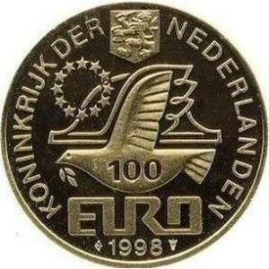 Аверс монеты Нидерланды, 100 евро, 1998, 100 лет со дня рождения Маурица Корнелиса Эшера