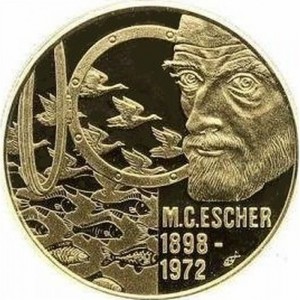 Реверс монеты Нидерланды, 100 евро, 1998, 100 лет со дня рождения Маурица Корнелиса Эшера