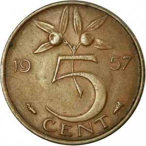 Реверс монеты Нидерланды, 5 центов, 1950-1980