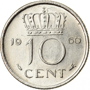 Реверс монеты Нидерланды, 10 центов, 1950-1980