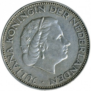 Аверс монеты Нидерланды, 2½ гульдена, 1959-1966