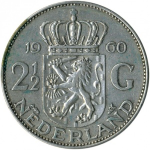 Реверс монеты Нидерланды, 2½ гульдена, 1959-1966