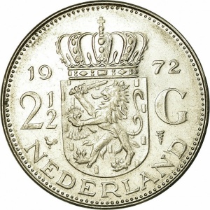 Реверс монеты Нидерланды, 2½ гульдена, 1969-1980