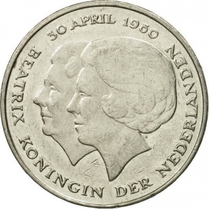 Аверс монеты Нидерланды, 1 гульден, 1980, Коронация Королевы Беатрикс