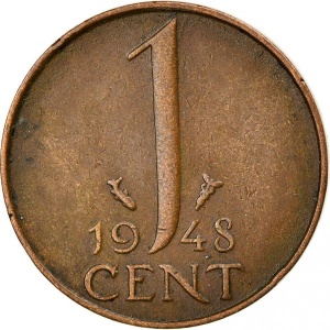 Реверс монеты Нидерланды, 1 цент, 1948