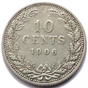 Реверс монеты Нидерланды, 10 центов, 1904-1906