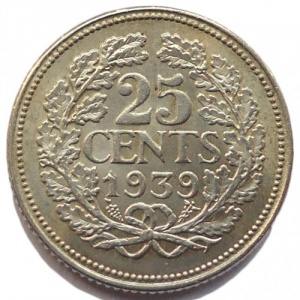 Реверс монеты Нидерланды, 25 центов, 1926-1945