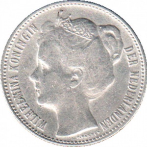 Аверс монеты Нидерланды, ½ гульдена, 1904-1909