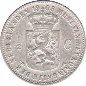 Реверс монеты Нидерланды, ½ гульдена, 1904-1909