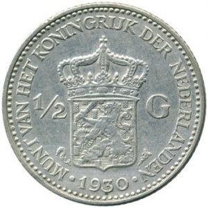 Реверс монеты Нидерланды, ½ гульдена, 1921-1930