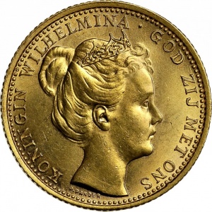 Аверс монеты Нидерланды, 10 гульденов, 1898