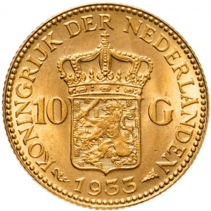 Реверс монеты Нидерланды, 10 гульденов, 1925-1933