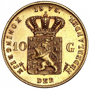 Реверс монеты Нидерланды, 10 гульденов, 1875