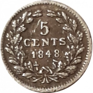 Реверс монеты Нидерланды, 5 центов, 1848