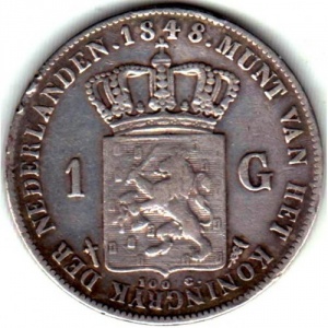 Реверс монеты Нидерланды, 1 гульден, 1842-1849