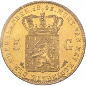 Реверс монеты Нидерланды, 5 гульденов, 1843