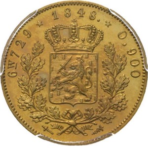 Реверс монеты Нидерланды, 10 гульденов, 1848