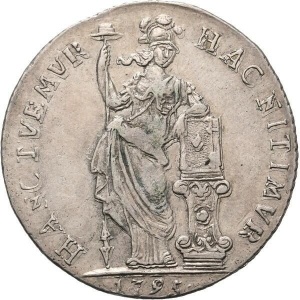 Реверс монеты Нидерланды, 1 гульден, 1795-1796, Надпись: "MO ARG ORD FŒD BELG TRANSI"