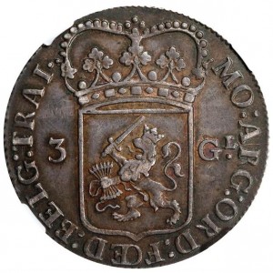Реверс монеты Нидерланды, 3 гульдена, 1795-1796, Надпись: "MO ARG ORD FOED BELG TRAI"