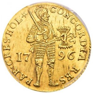 Аверс монеты Нидерланды, 1 дукат, 1795-1805, Надпись: "CONCORDIA RES PAR CRESC HOL"