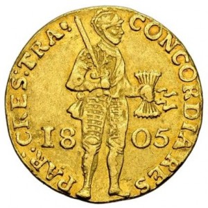 Аверс монеты Нидерланды, 1 дукат, 1795-1805, Надпись: "CONCORDIA RES PAR CRES TRA"