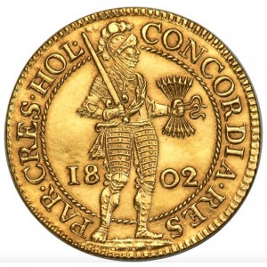Аверс монеты Нидерланды, 2 дуката, 1795-1802, Надпись: "CONCORDIA RES PAR CRESC HOL"