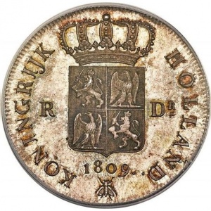Реверс монеты Нидерланды, 1 рейксдальдер, 1809, Герб на реверсе