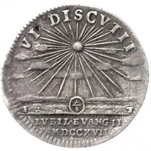 Реверс монеты Саксен-Гота-Альтенбург, ⅛ талера, 1717, 200 лет реформации