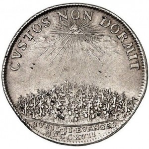 Реверс монеты Саксен-Гота-Альтенбург, ½ талера, 1717, 200 лет Реформации