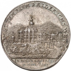 Реверс монеты Саксен-Гота-Альтенбург, 1 талер, 1689, Торжественное открытие замка и церкви Фридрихсверта