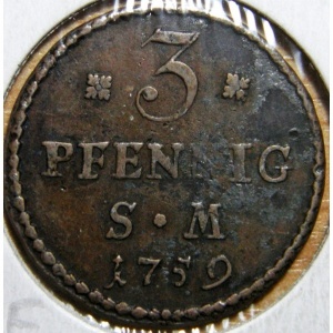Реверс монеты Майнцское курфюршество, 3 пфеннига, 1759-1761