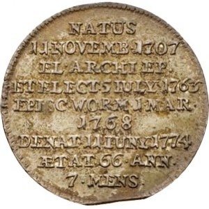 Реверс монеты Майнцское курфюршество, ⅙ талера, 1774, Смерть архиепископа