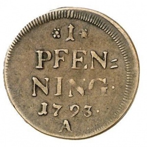 Реверс монеты Курфюршество Бавария, 1 пфенниг, 1793-1794