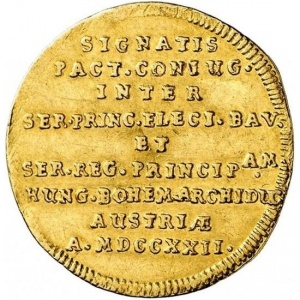 Реверс монеты Курфюршество Бавария, 1 дукат, 1722, Брак Карла Альбрехта и Марии Амалии