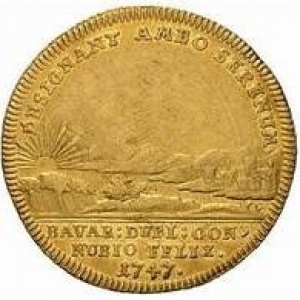 Реверс монеты Курфюршество Бавария, 1 дукат, 1747, Брак Максимилиана III Иосифа и Марии Анны